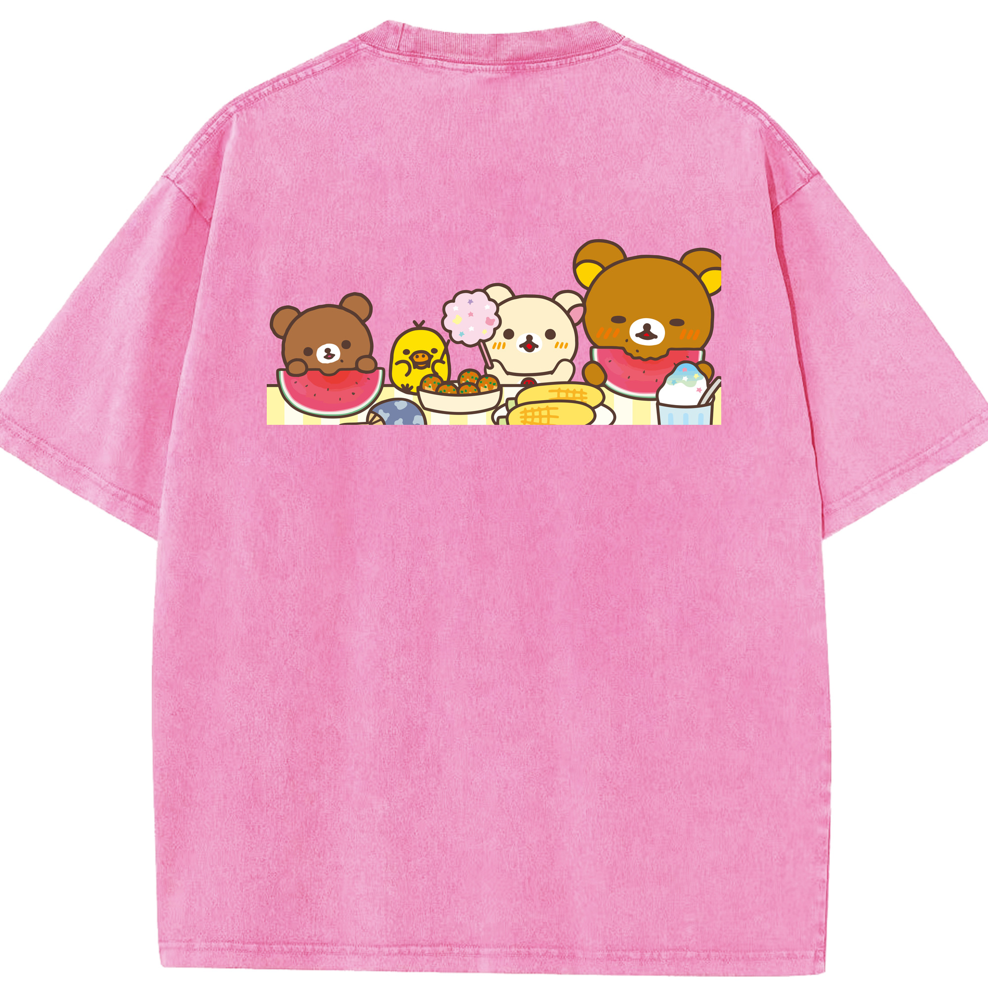 （画像用） リラックマ リラックマ キイロイトリ Rilakkuma Korilakkuma Kiiroitori 綿100% ヴィンテージ風 半袖Tシャツ（背面プリント）